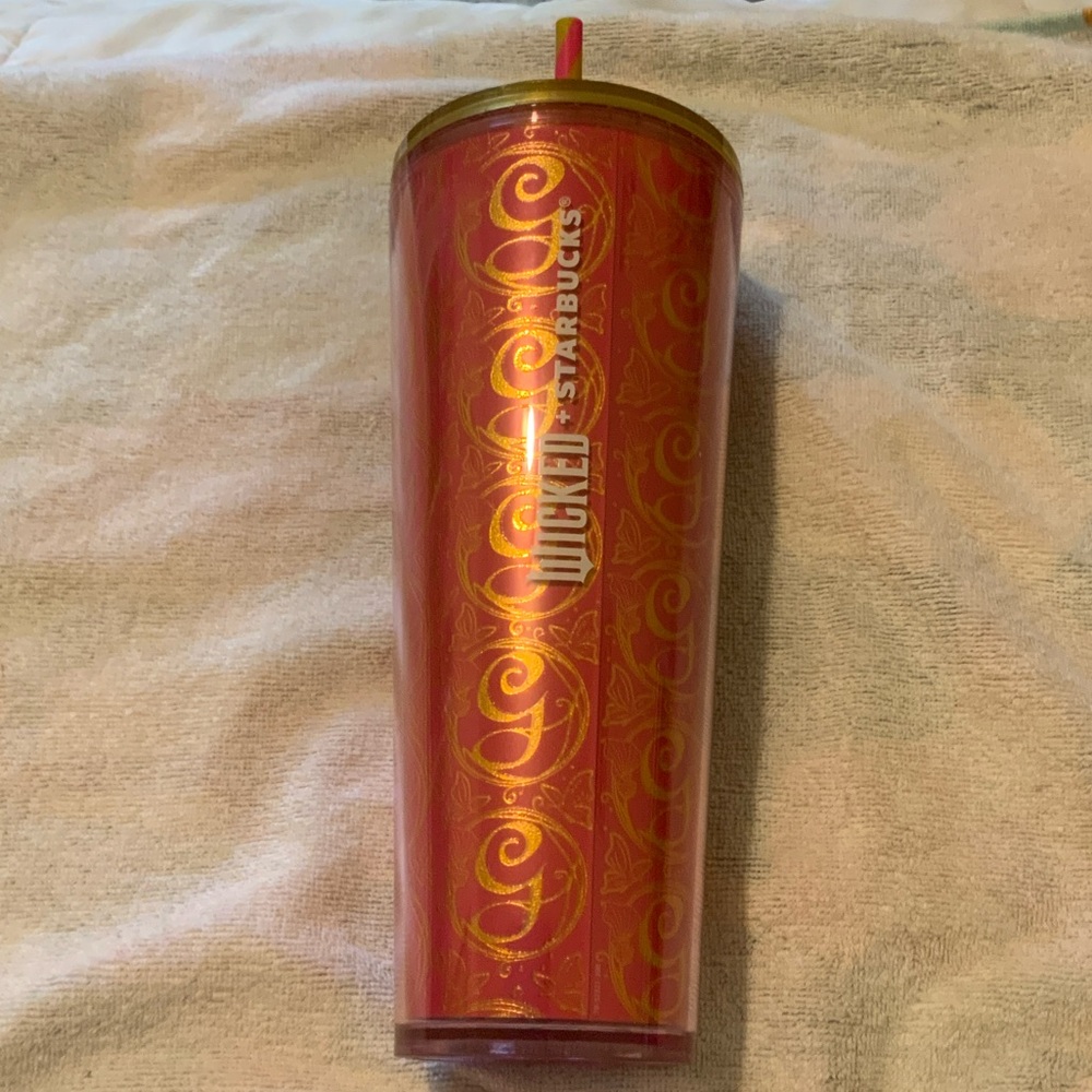 Starbucks G Wicked Pink and Gold Swirl 24oz Tumbler with Straw